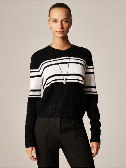 J.Crew Cashmere High V-Neck Sweater In Stripe Cr138